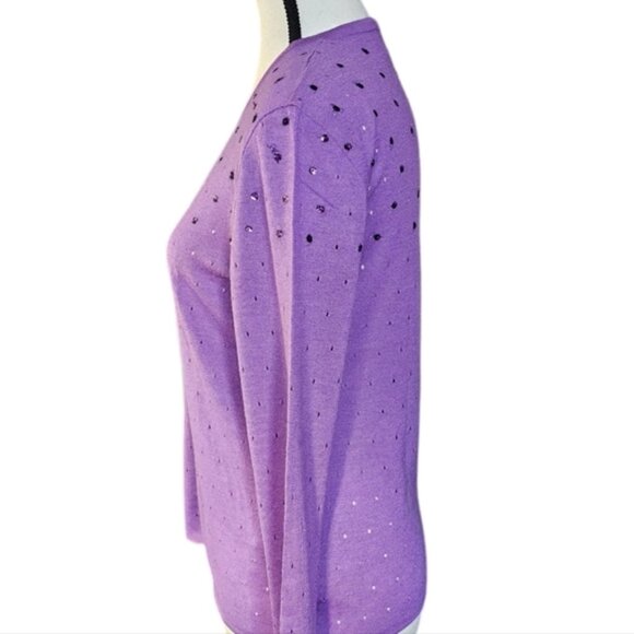 Authen Iceberg beaded purpul long sleeves cardigan 75 virgon wool 25silk M - Picture 3 of 7